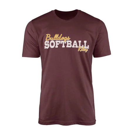 Custom Softball Mascot and Softball Player Name on a Men's T-Shirt with a White Graphic