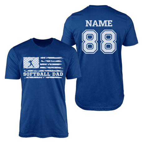 Softball Dad Horizontal Flag With Softball Player Name on a Men's T-Shirt with a White Graphic