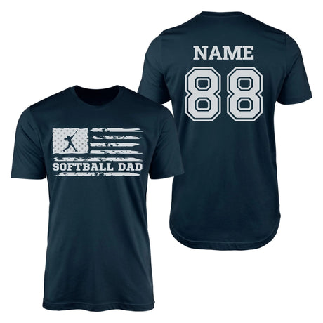 Softball Dad Horizontal Flag With Softball Player Name on a Men's T-Shirt with a White Graphic