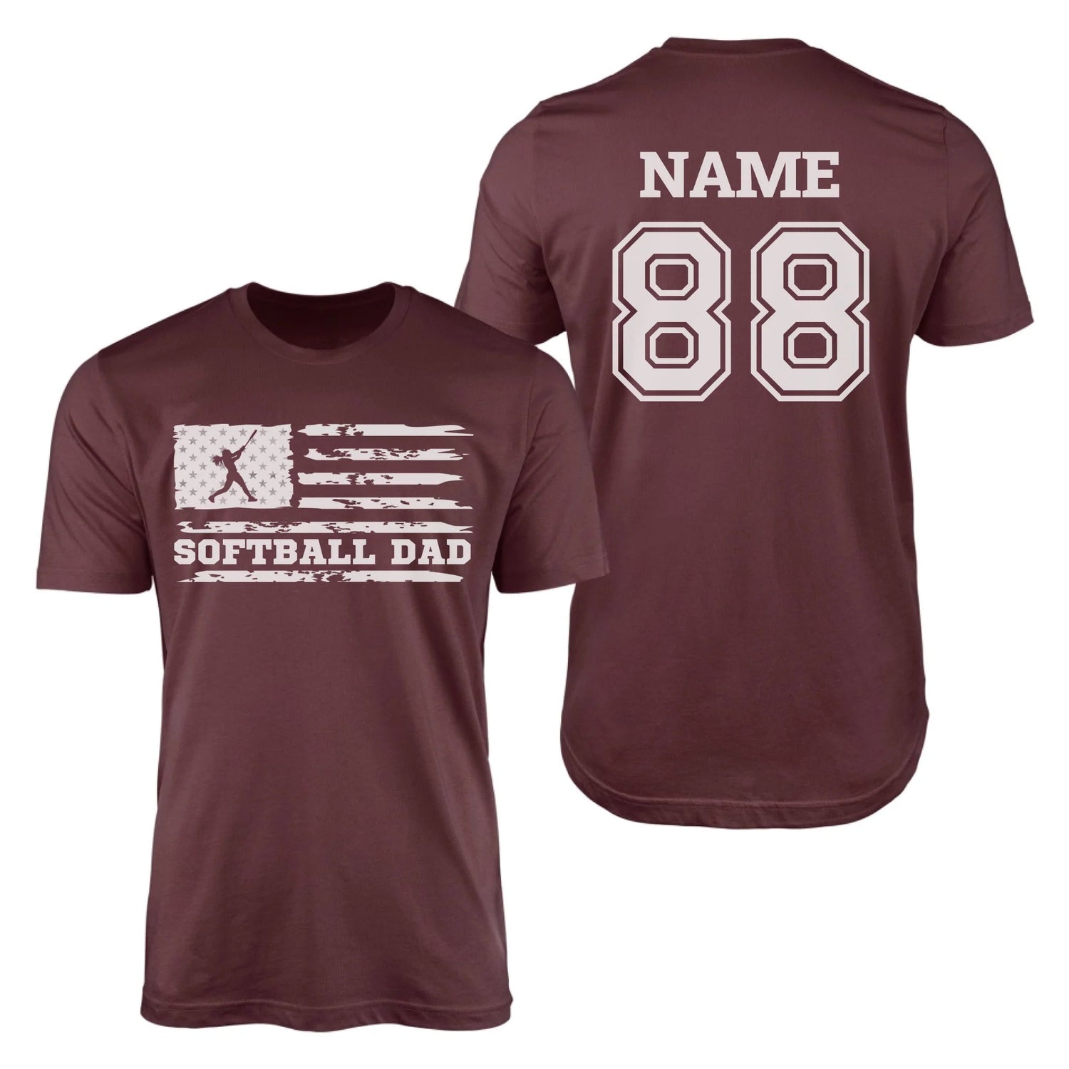 Softball Dad Horizontal Flag With Softball Player Name on a Men's T-Shirt with a White Graphic