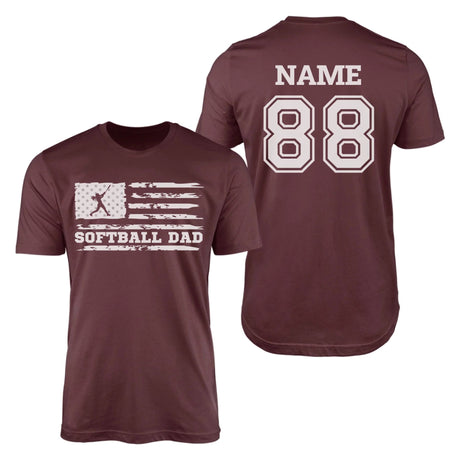 Softball Dad Horizontal Flag With Softball Player Name on a Men's T-Shirt with a White Graphic