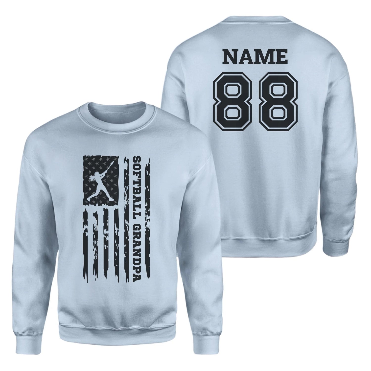Softball Grandpa Vertical Flag With Softball Player Name on a Sweatshirt with a Black Graphic