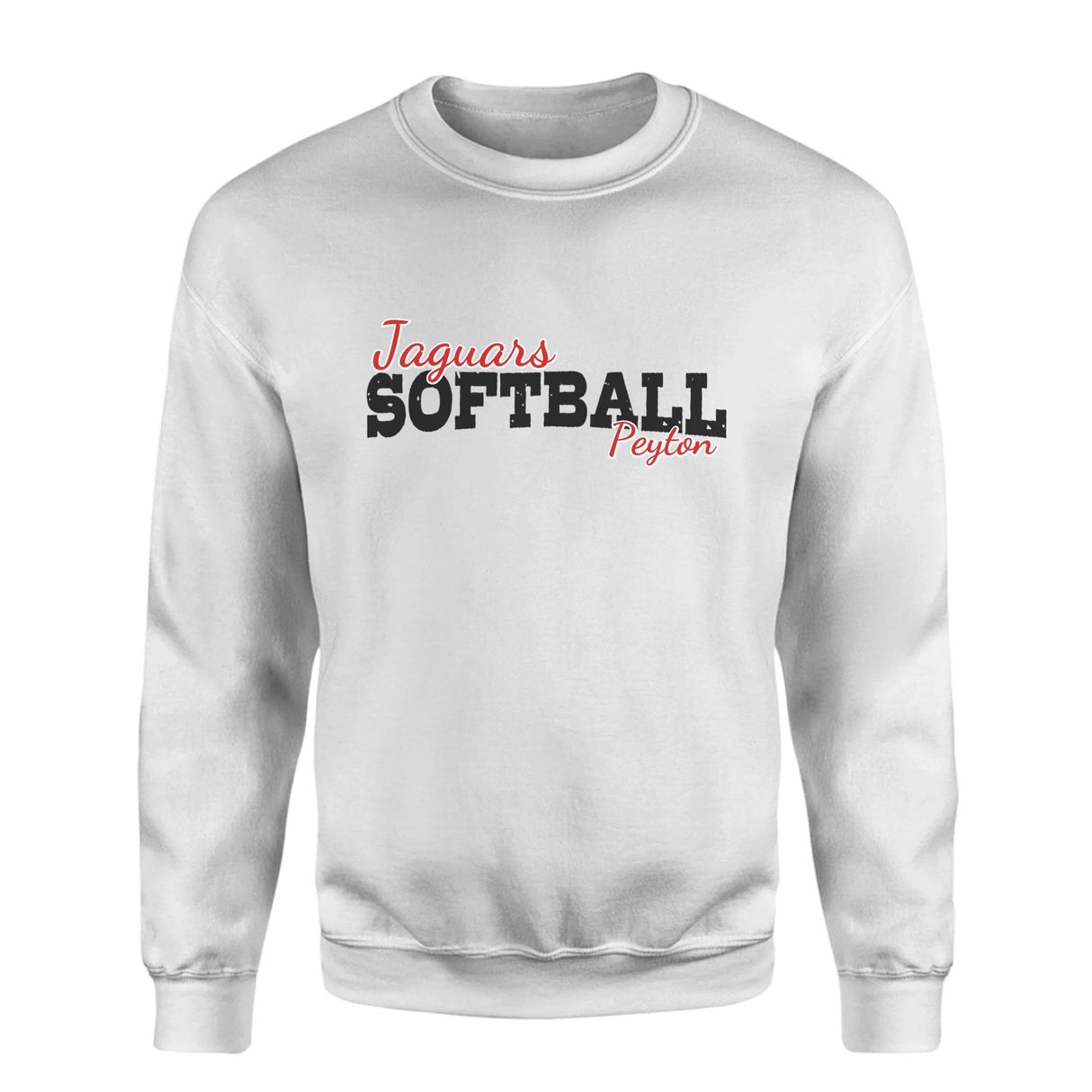 Custom Softball Mascot and Softball Player Name on a Sweatshirt with a Black Graphic