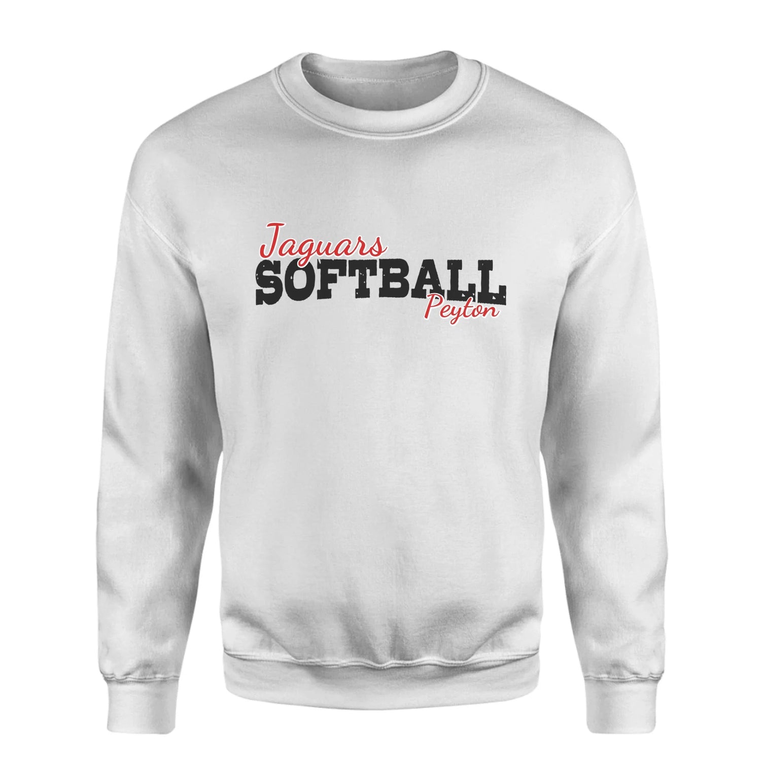 Custom Softball Mascot and Softball Player Name on a Sweatshirt with a Black Graphic