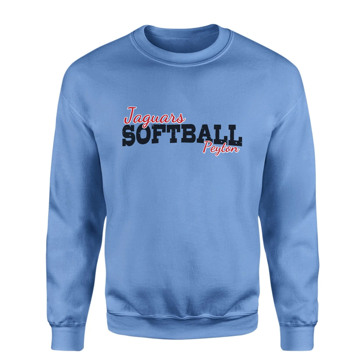 Custom Softball Mascot and Softball Player Name on a Sweatshirt with a Black Graphic