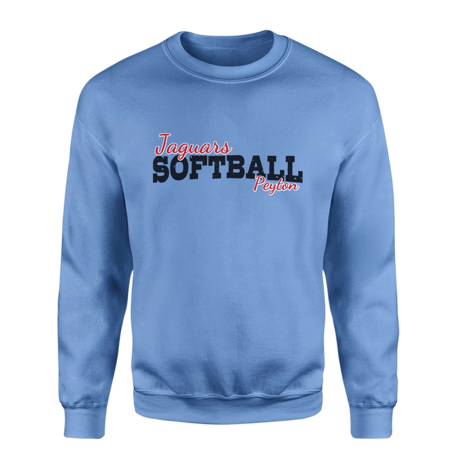 Custom Softball Mascot and Softball Player Name on a Sweatshirt with a Black Graphic