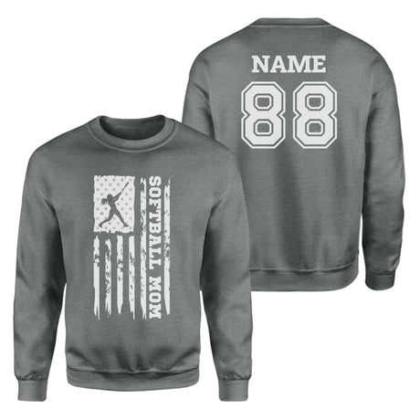 Softball Mom Vertical Flag With Softball Player Name on a Sweatshirt with a White Graphic