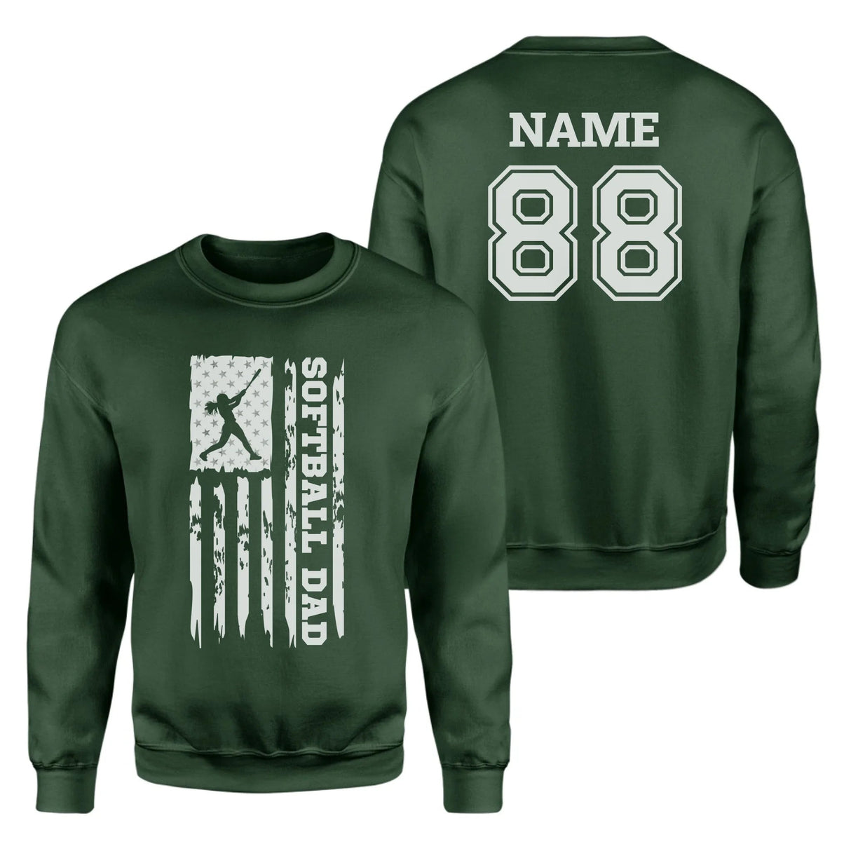 Softball Dad Vertical Flag With Softball Player Name on a Sweatshirt with a White Graphic