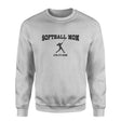 Softball Mom with Softball Player Icon and Softball Player Name on a Sweatshirt with a Black Graphic