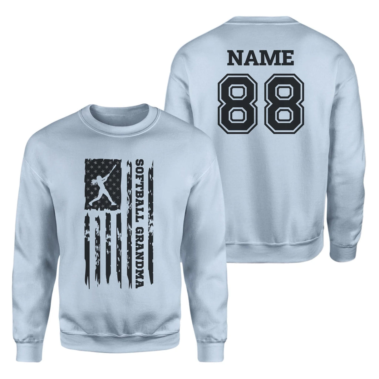 Softball Grandma Vertical Flag With Softball Player Name on a Sweatshirt with a Black Graphic