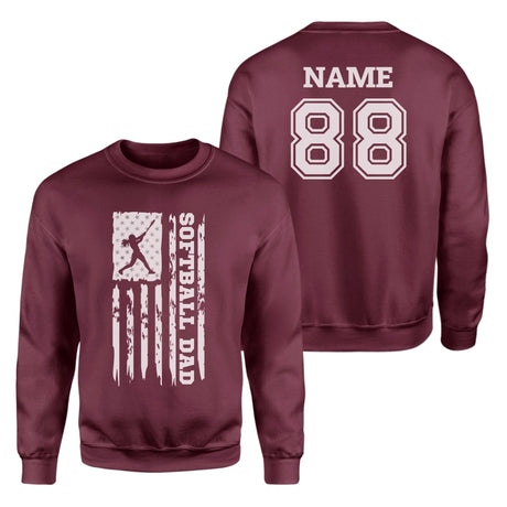 Softball Dad Vertical Flag With Softball Player Name on a Sweatshirt with a White Graphic