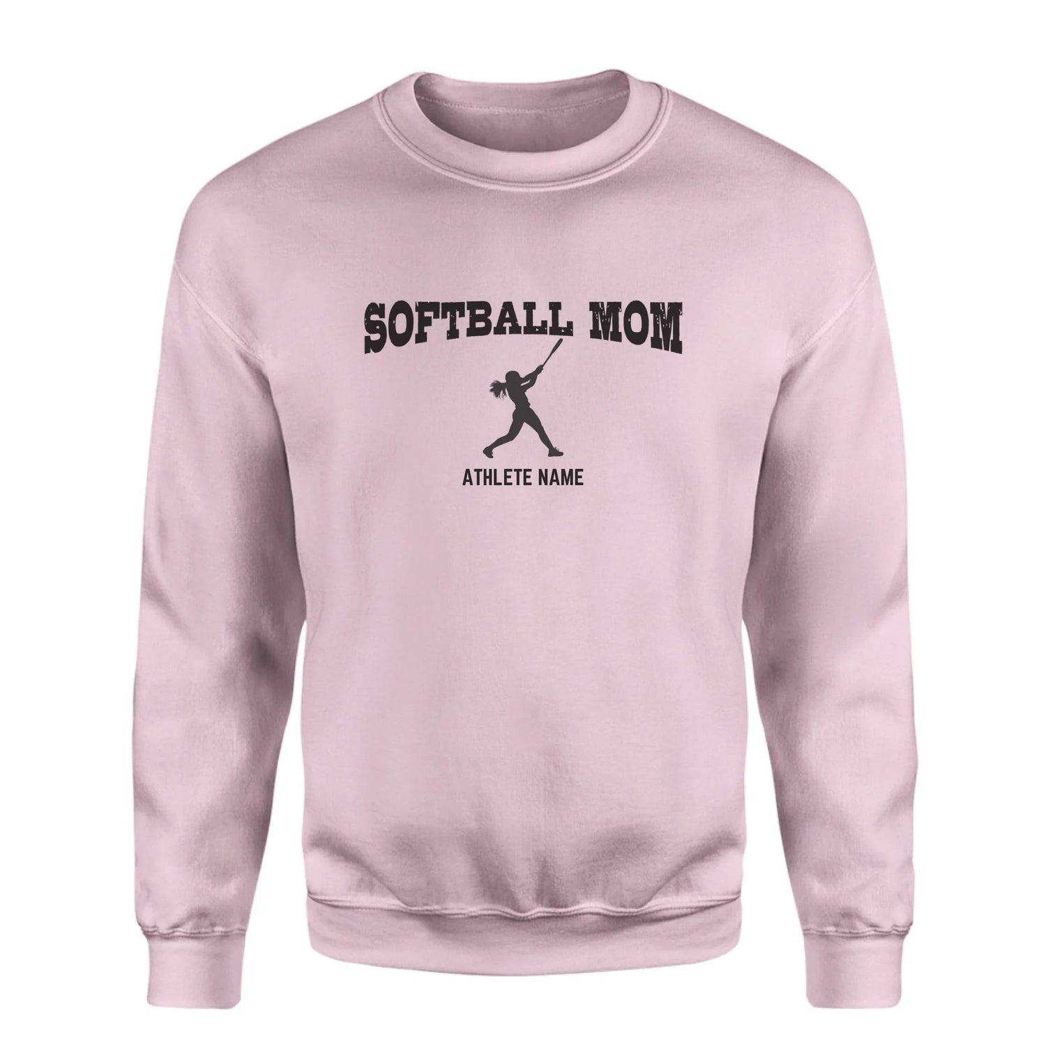Softball Mom with Softball Player Icon and Softball Player Name on a Sweatshirt with a Black Graphic