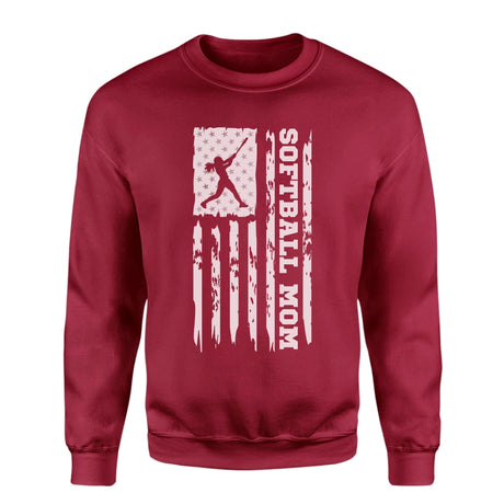 Softball Mom Vertical Flag on a Sweatshirt with a White Graphic