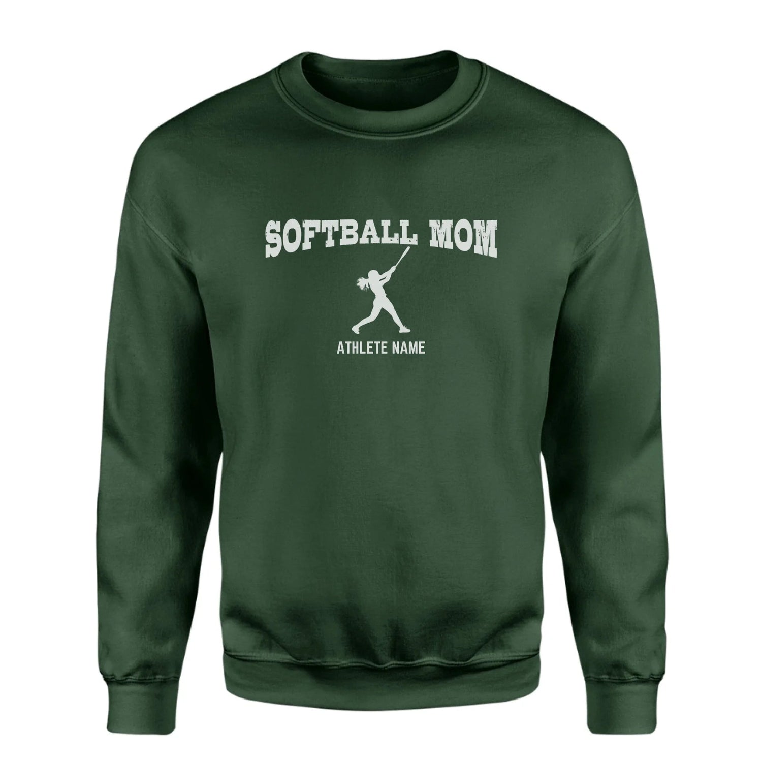 Softball Mom with Softball Player Icon and Softball Player Name on a Sweatshirt with a White Graphic