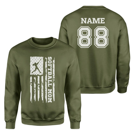 Softball Mom Vertical Flag With Softball Player Name on a Sweatshirt with a White Graphic