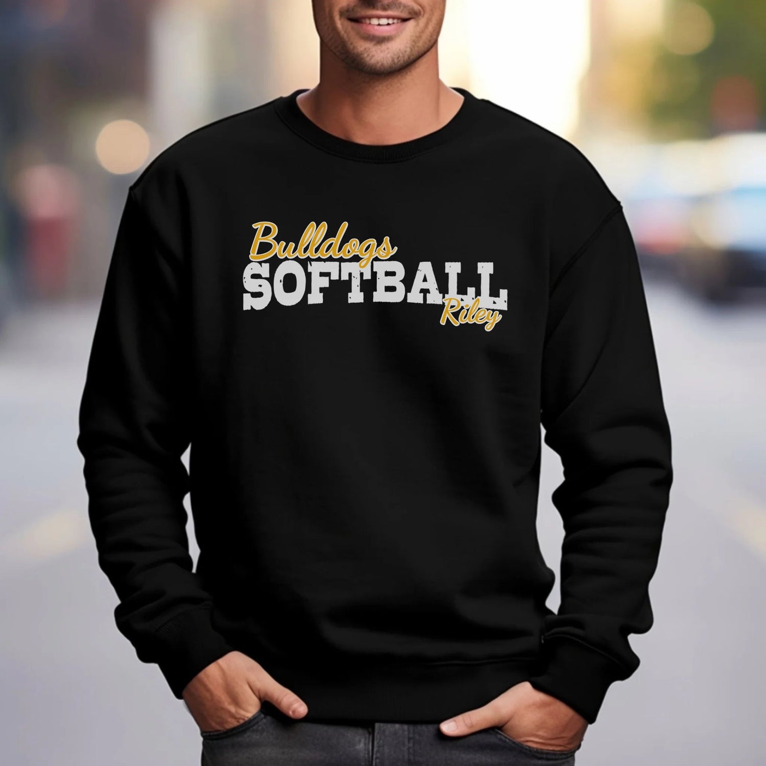 Custom Softball Mascot and Softball Player Name on a Sweatshirt with a White Graphic