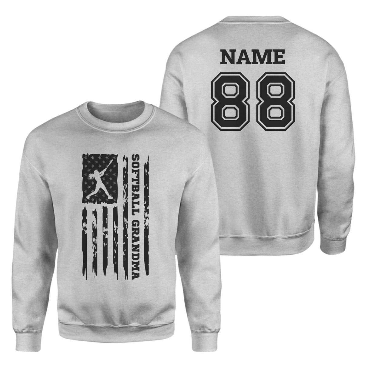 Softball Grandma Vertical Flag With Softball Player Name on a Sweatshirt with a Black Graphic