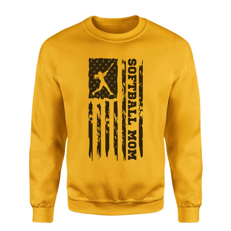 Softball Mom Vertical Flag on a Sweatshirt with a Black Graphic
