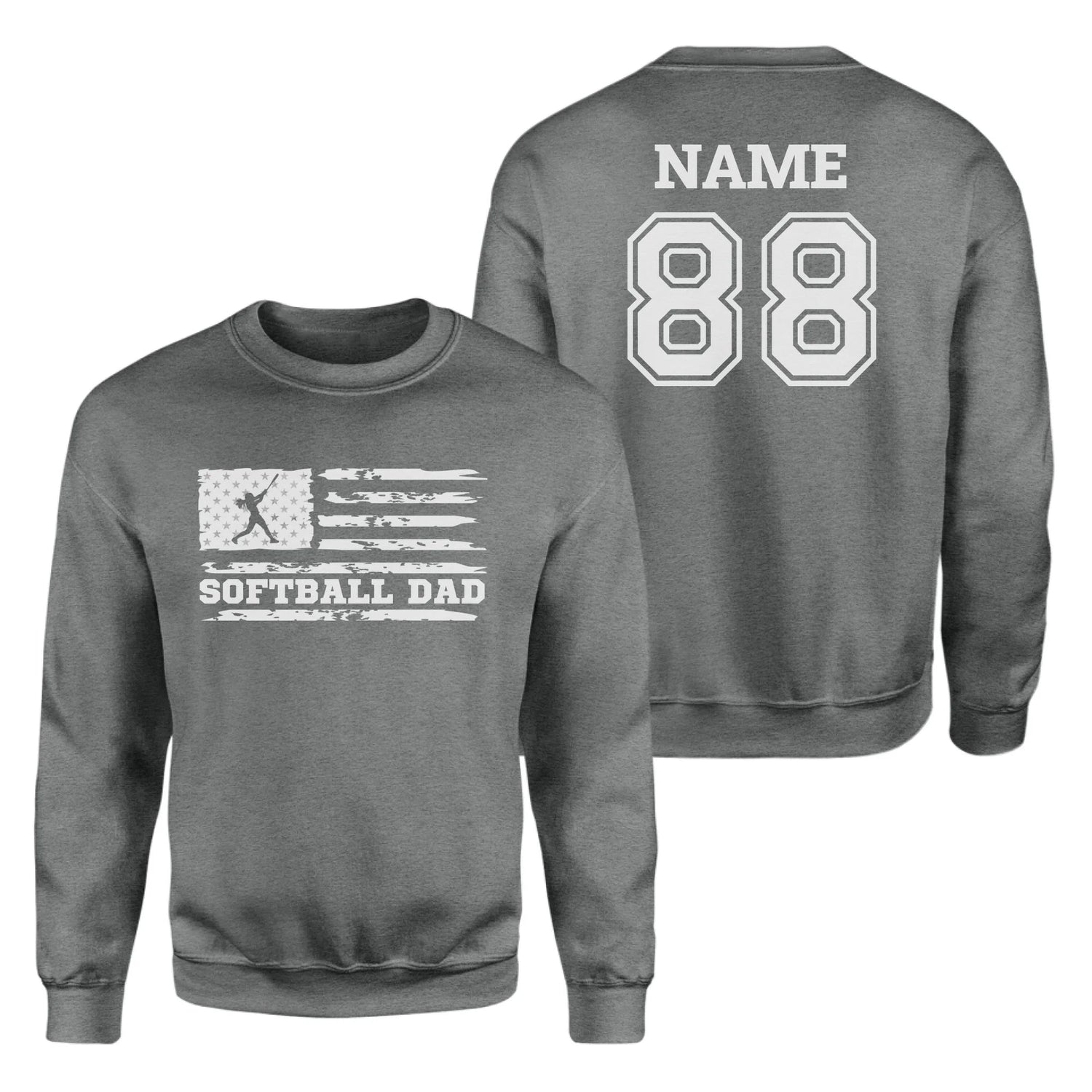 Softball Dad Horizontal Flag With Softball Player Name on a Sweatshirt with a White Graphic