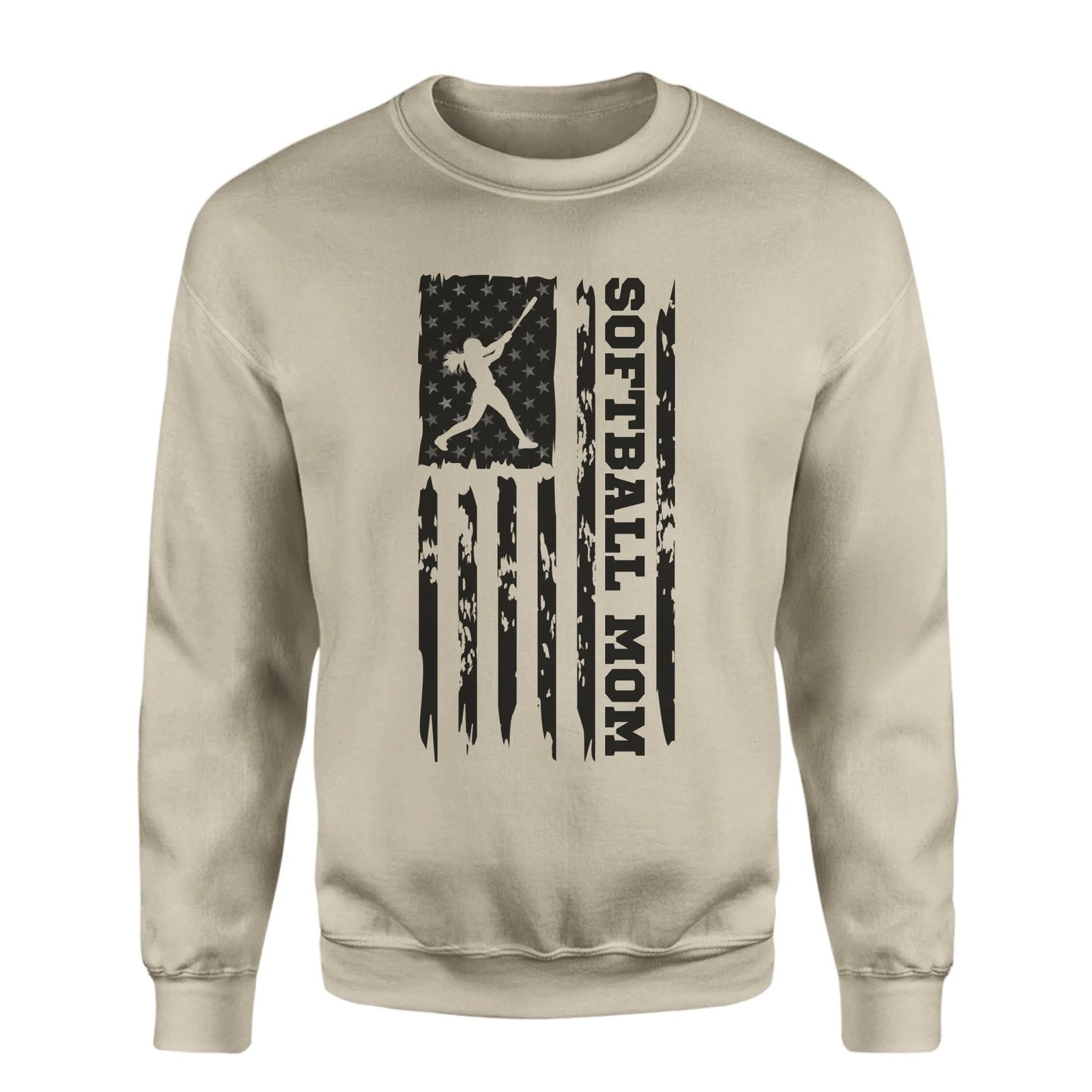 Softball Mom Vertical Flag on a Sweatshirt with a Black Graphic