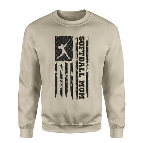 Softball Mom Vertical Flag on a Sweatshirt with a Black Graphic