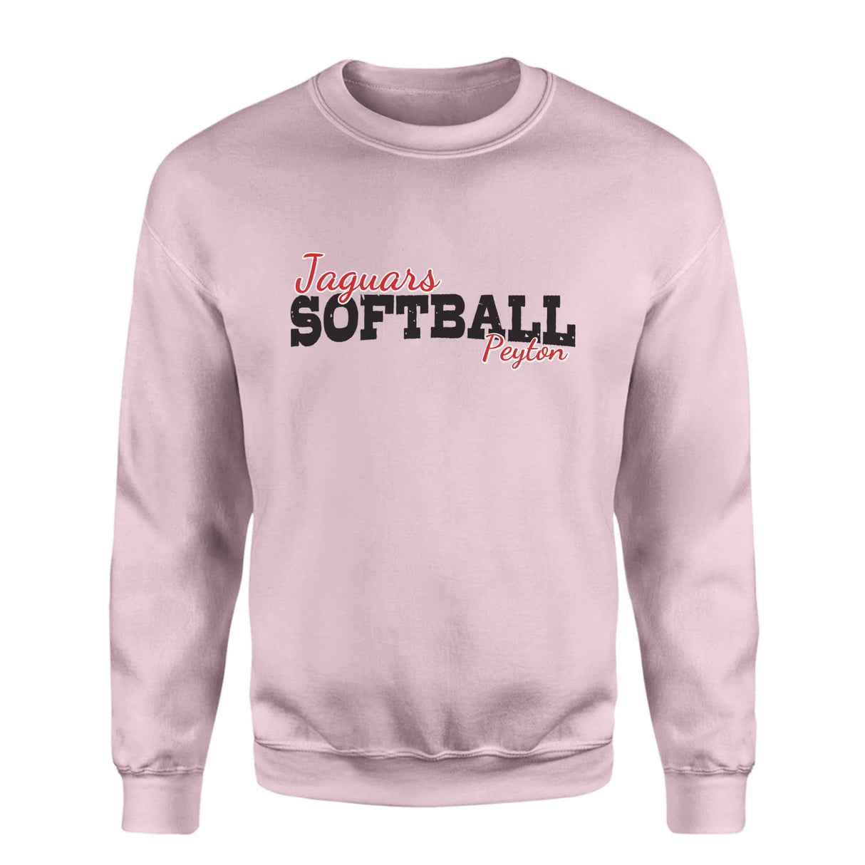 Custom Softball Mascot and Softball Player Name on a Sweatshirt with a Black Graphic