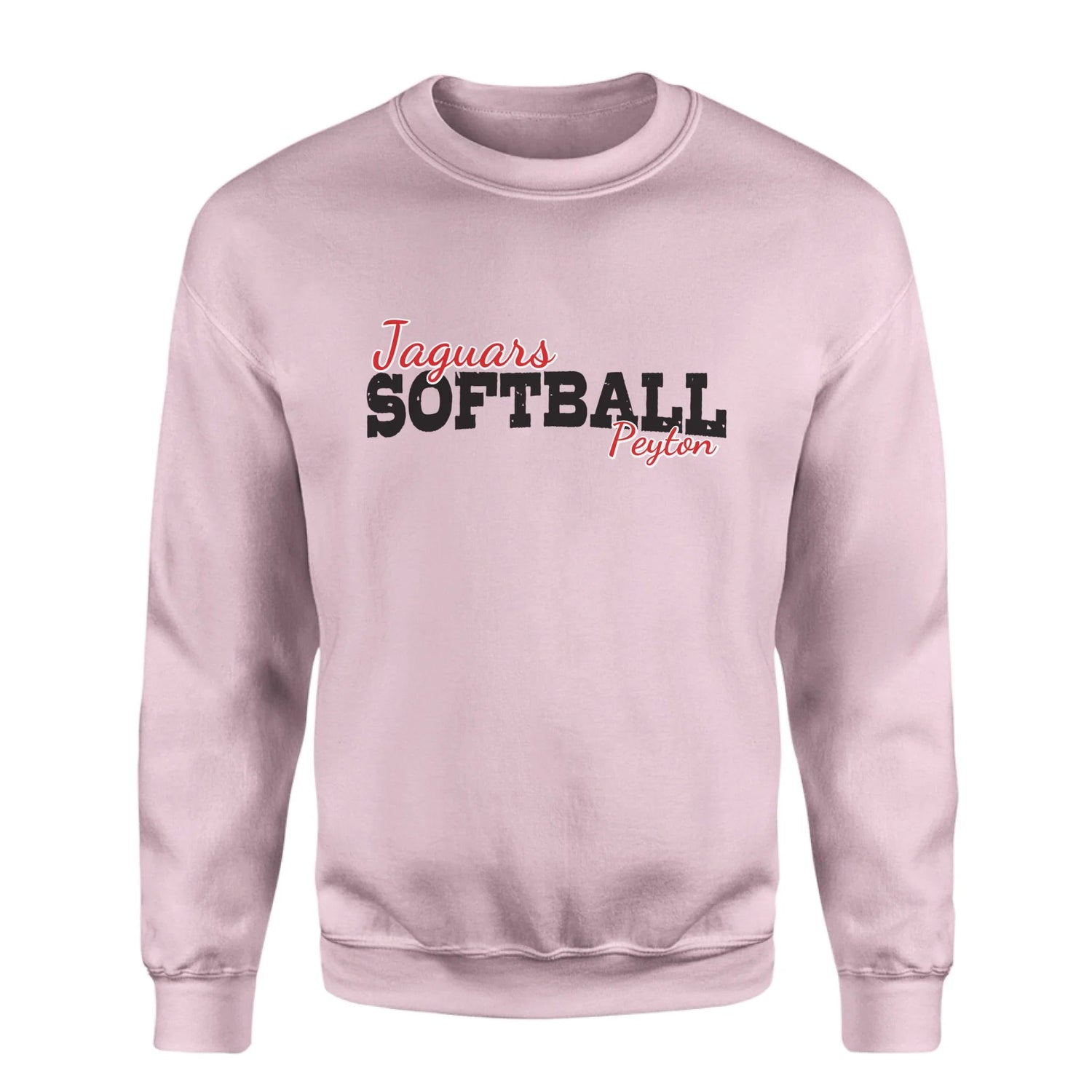 Custom Softball Mascot and Softball Player Name on a Sweatshirt with a Black Graphic