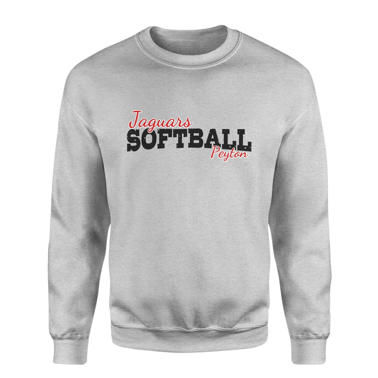 Custom Softball Mascot and Softball Player Name on a Sweatshirt with a Black Graphic