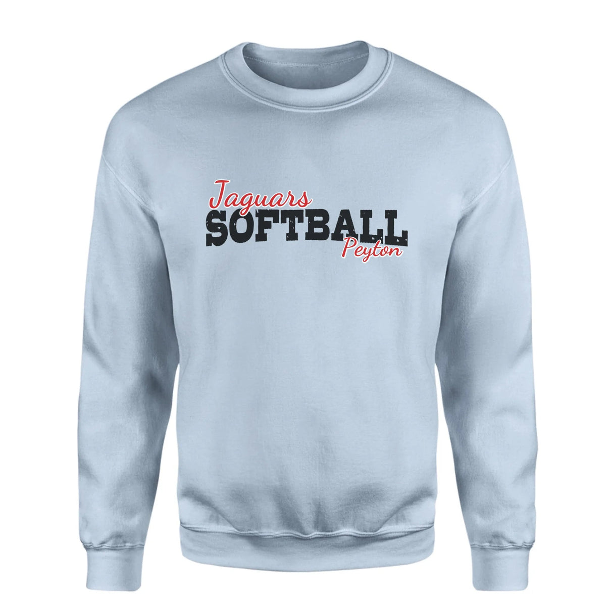 Custom Softball Mascot and Softball Player Name on a Sweatshirt with a Black Graphic