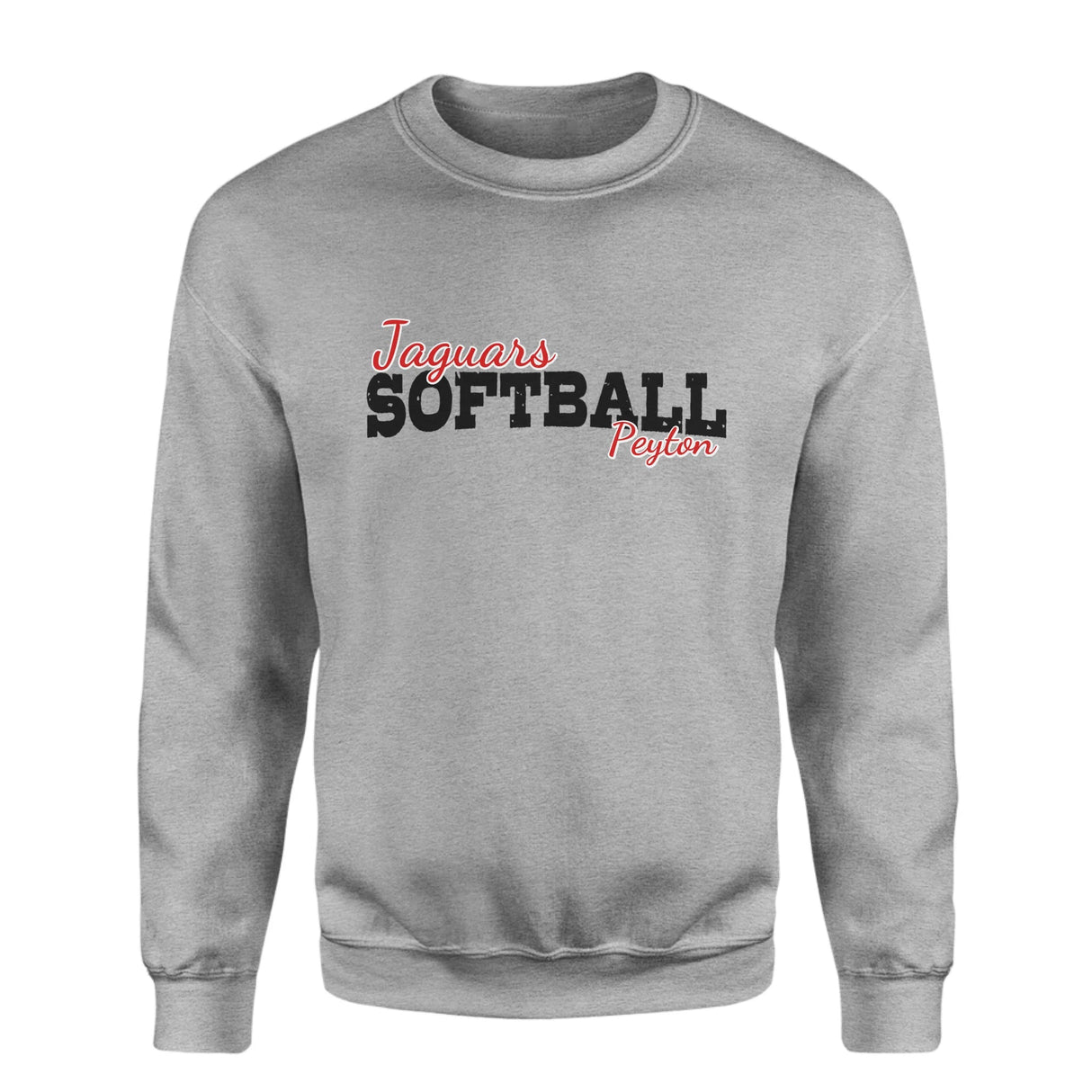 Custom Softball Mascot and Softball Player Name on a Sweatshirt with a Black Graphic