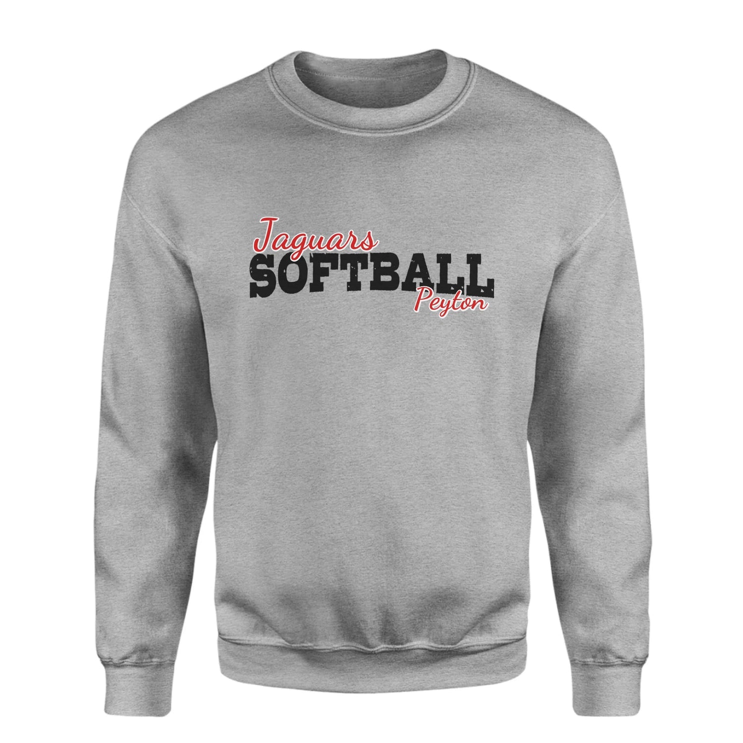 Custom Softball Mascot and Softball Player Name on a Sweatshirt with a Black Graphic