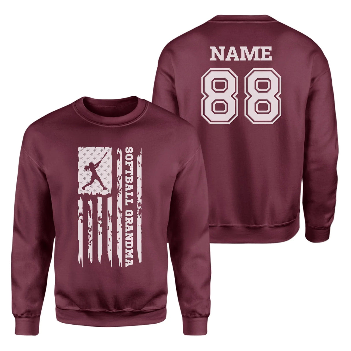 Softball Grandma Vertical Flag With Softball Player Name on a Sweatshirt with a White Graphic