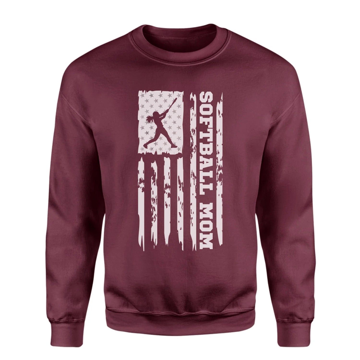 Softball Mom Vertical Flag on a Sweatshirt with a White Graphic