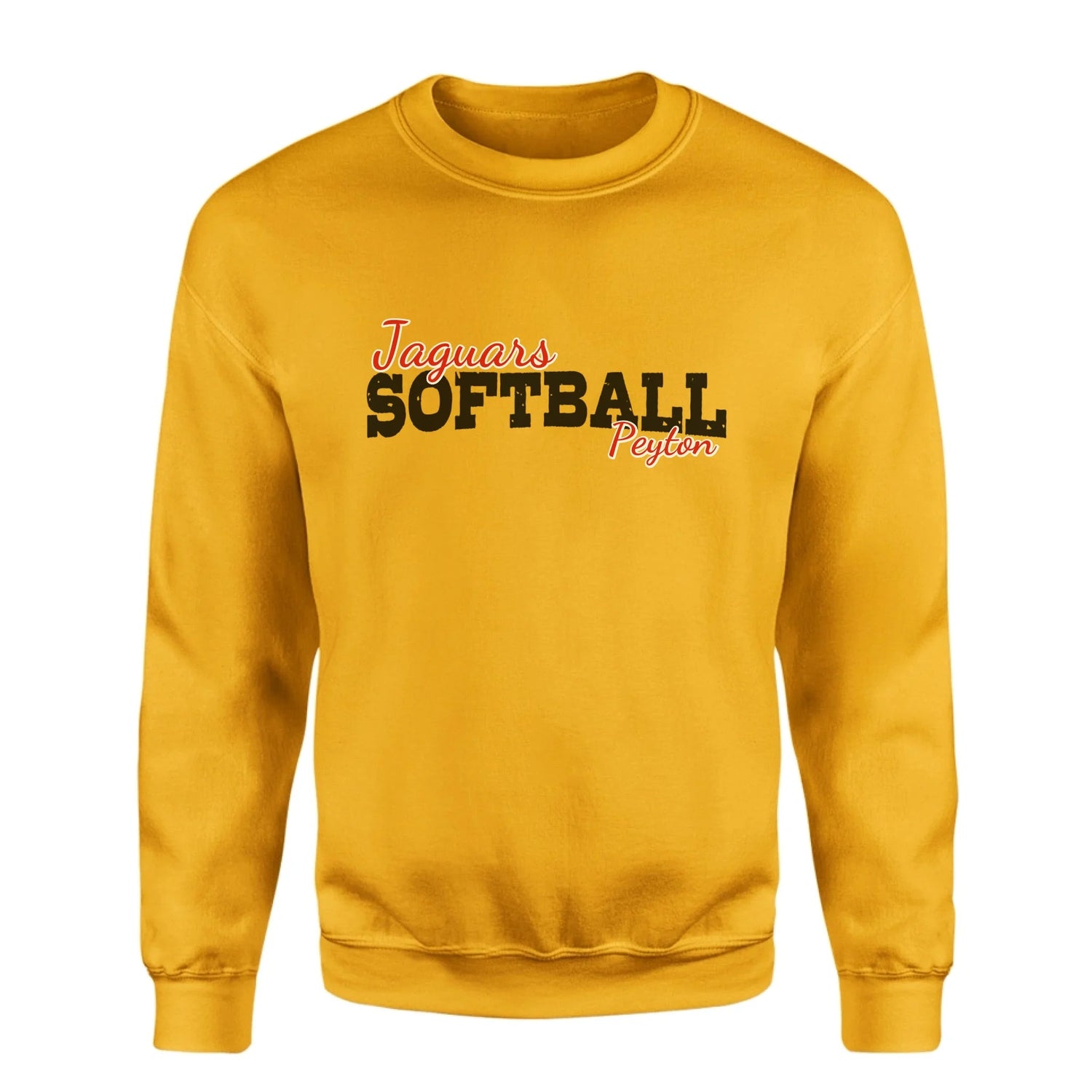 Custom Softball Mascot and Softball Player Name on a Sweatshirt with a Black Graphic