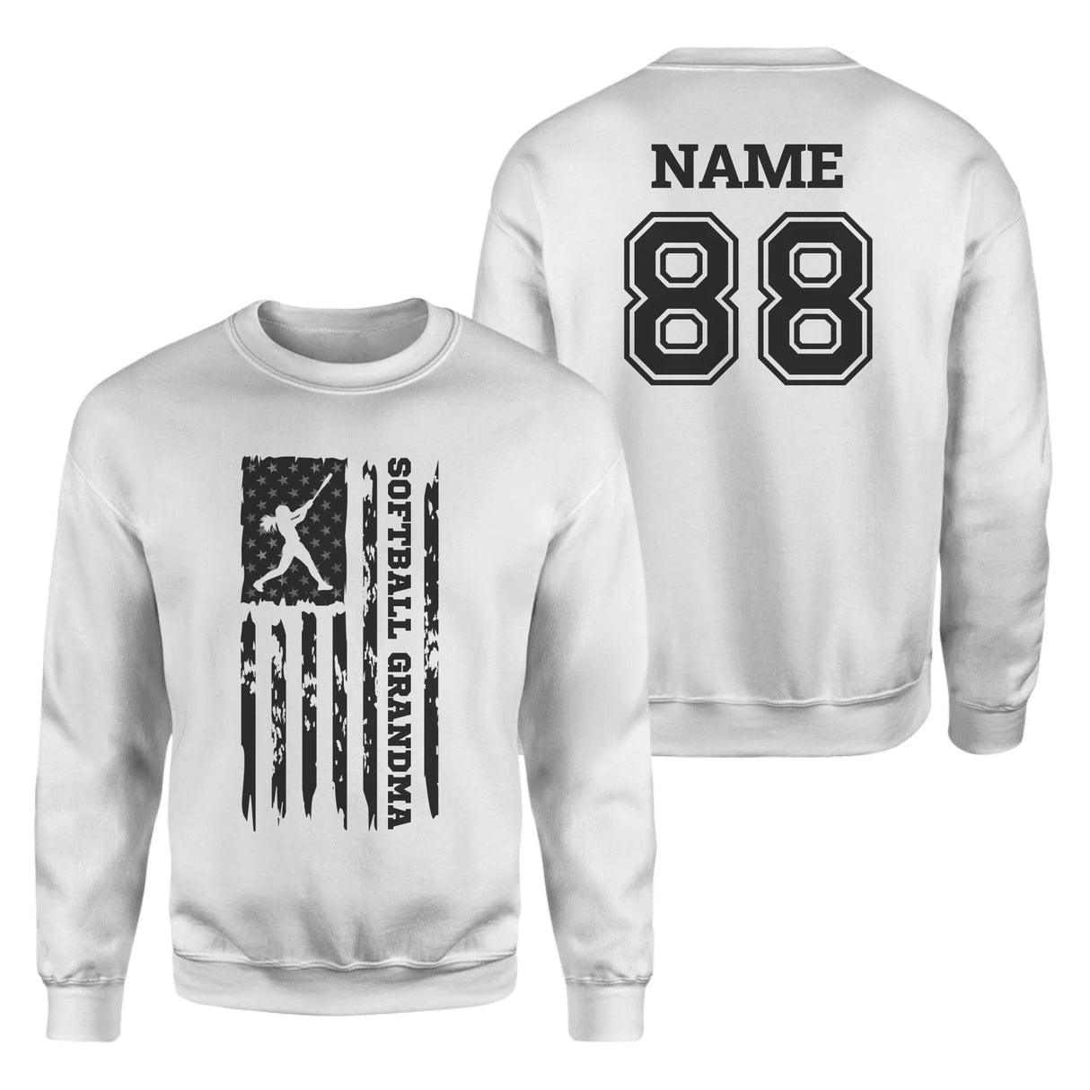 Softball Grandma Vertical Flag With Softball Player Name on a Sweatshirt with a Black Graphic