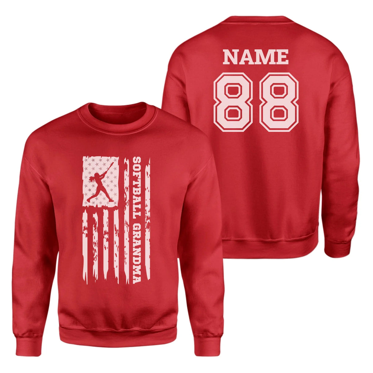 Softball Grandma Vertical Flag With Softball Player Name on a Sweatshirt with a White Graphic