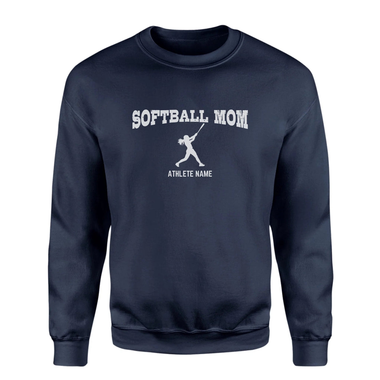 Softball Mom with Softball Player Icon and Softball Player Name on a Sweatshirt with a White Graphic