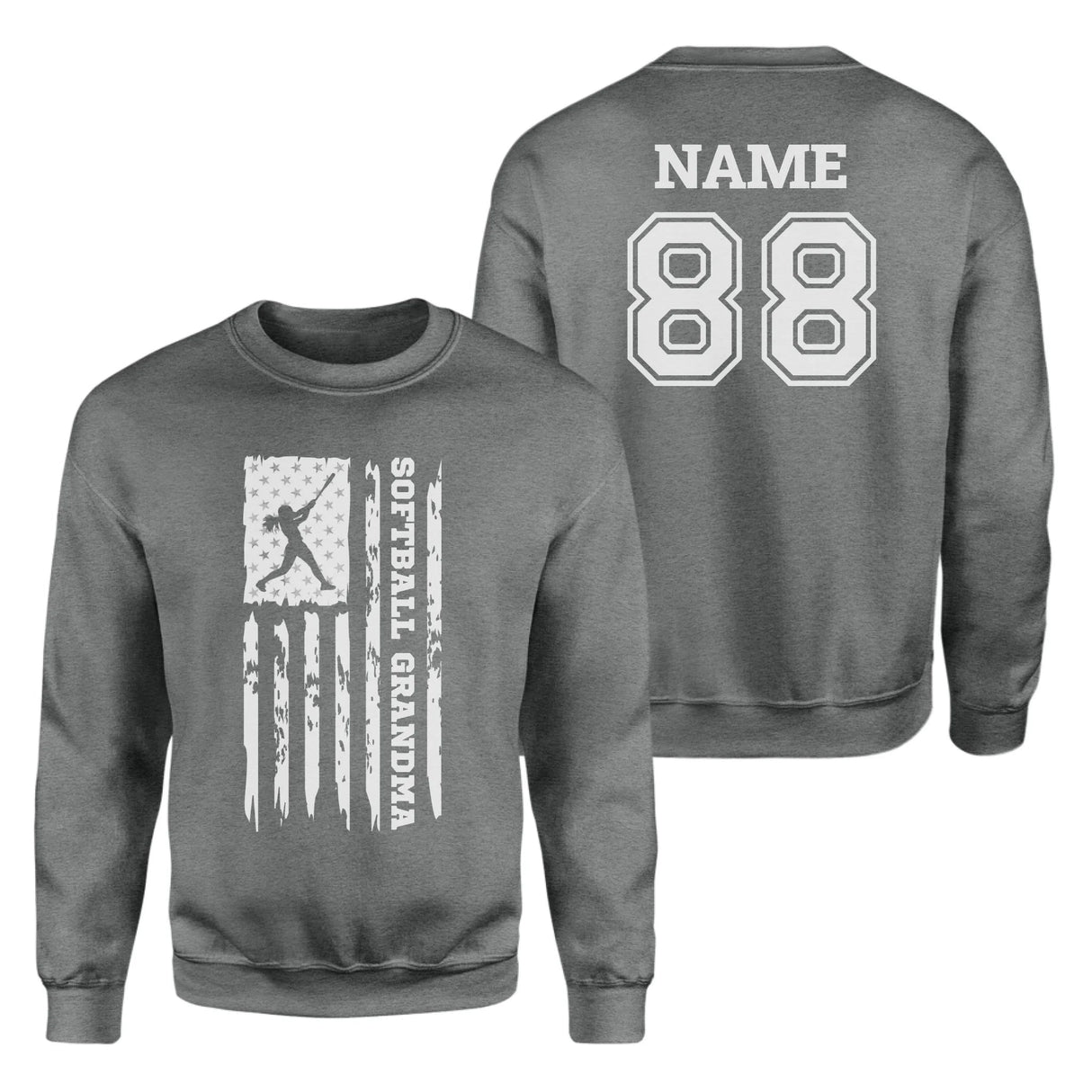 Softball Grandma Vertical Flag With Softball Player Name on a Sweatshirt with a White Graphic