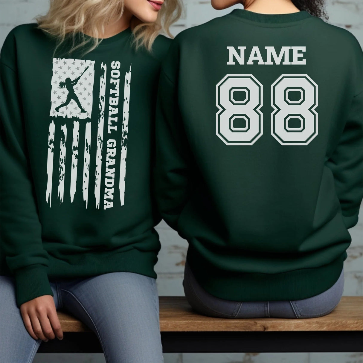 Softball Grandma Vertical Flag With Softball Player Name on a Sweatshirt with a White Graphic