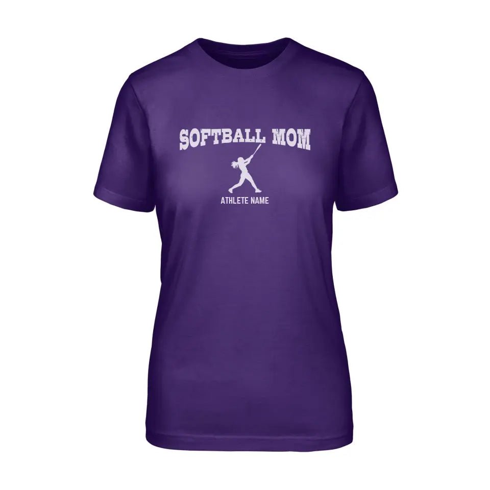 Softball Mom with Softball Player Icon and Softball Player Name on a Unisex T-Shirt with a White Graphic