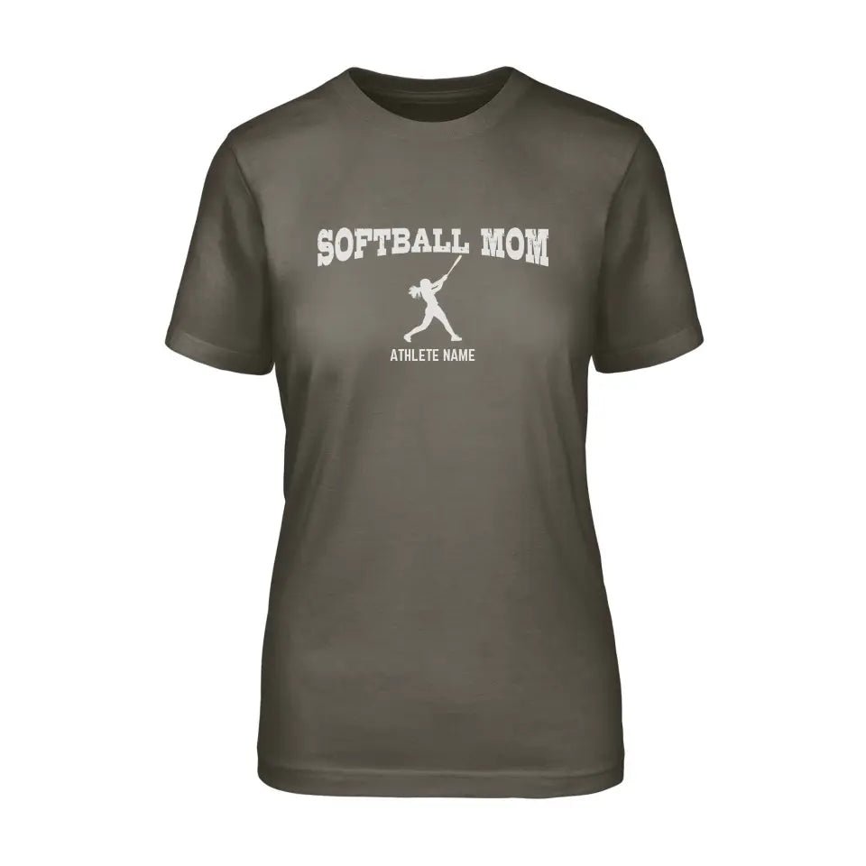 Softball Mom with Softball Player Icon and Softball Player Name on a Unisex T-Shirt with a White Graphic