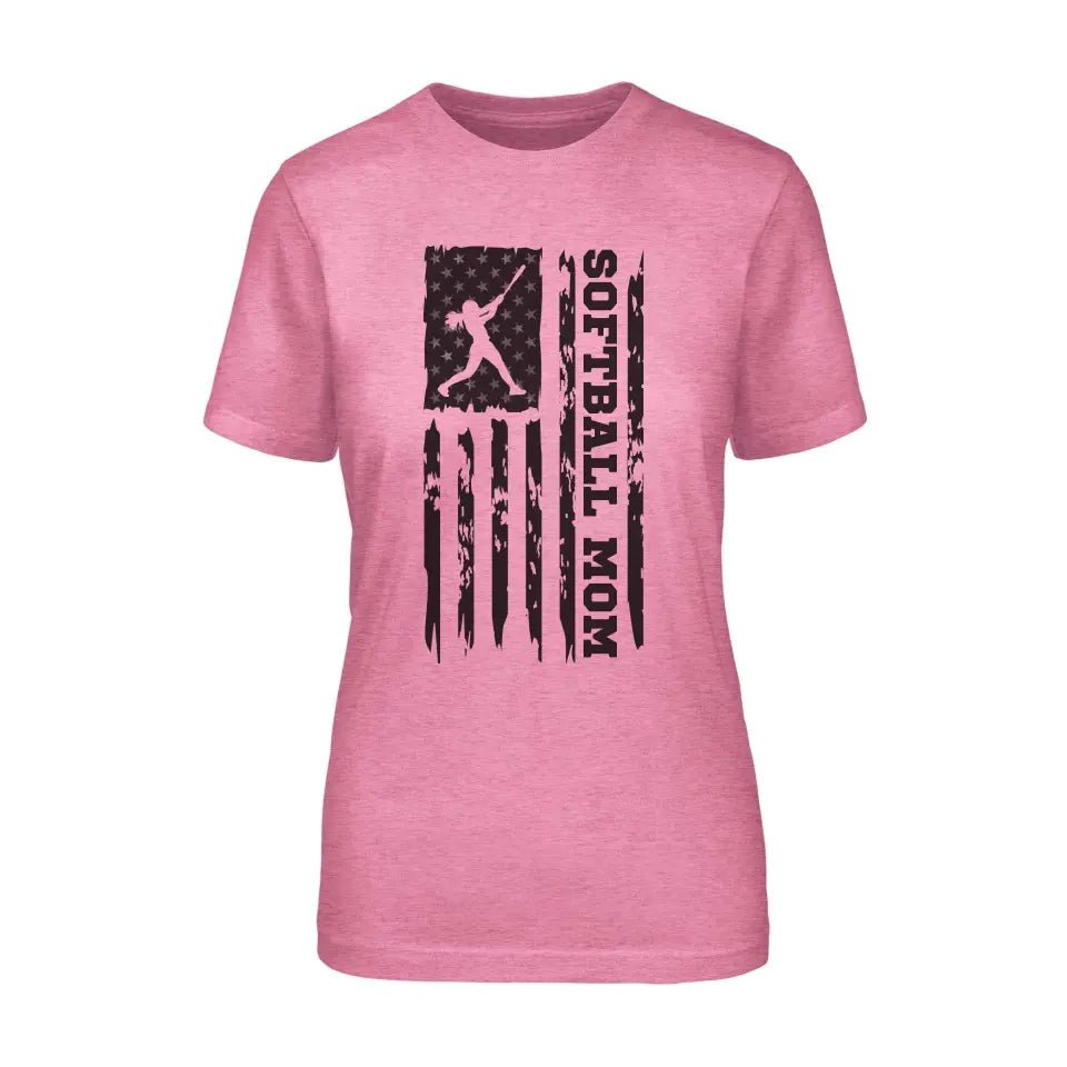 Softball Mom Vertical Flag on a Unisex T-Shirt with a Black Graphic