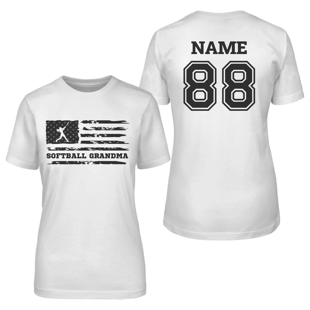 Softball Grandma Horizontal Flag With Softball Player Name on a Unisex T-Shirt with a Black Graphic