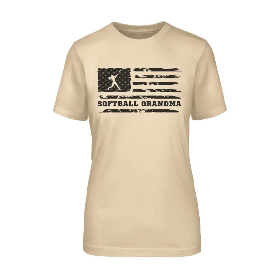 Softball Grandma Horizontal Flag on a Unisex T-Shirt with a Black Graphic