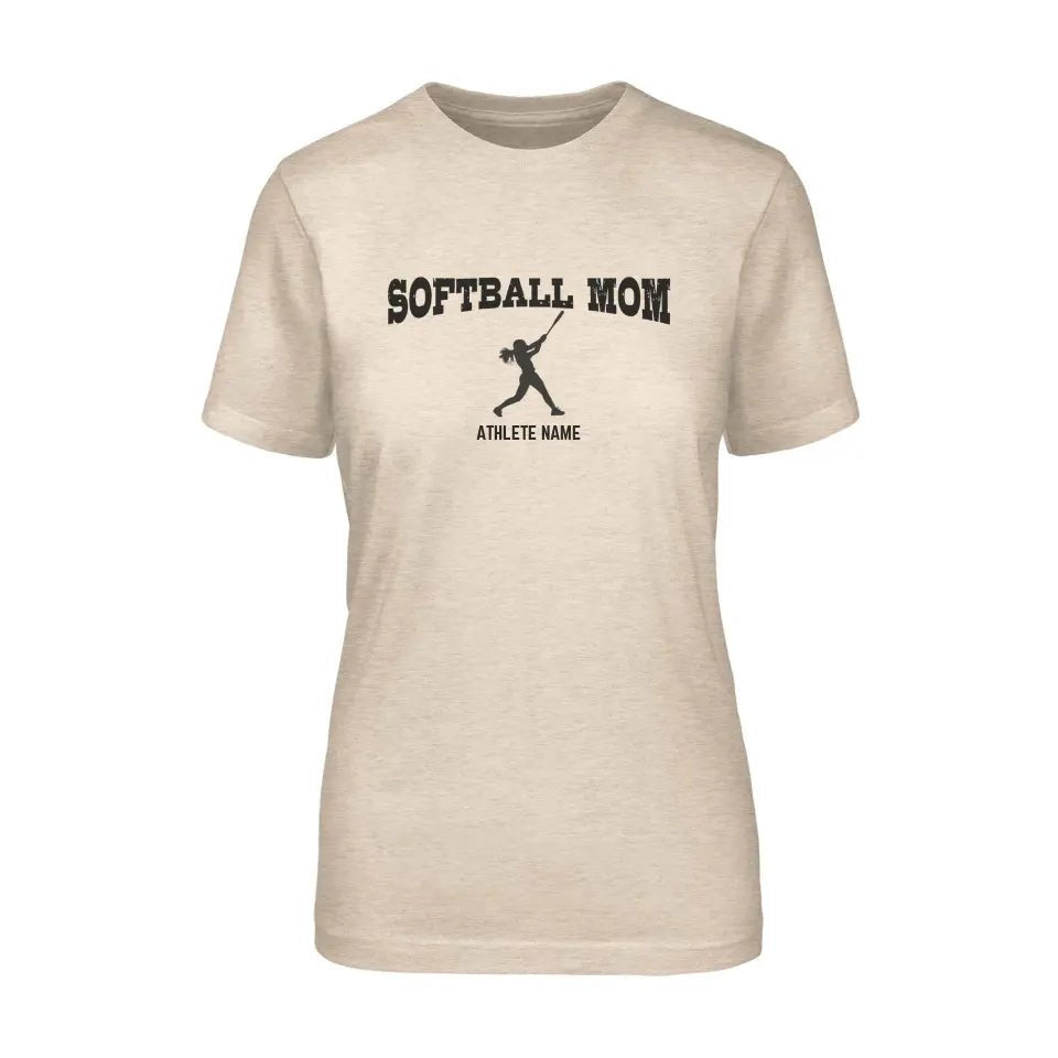 Softball Mom with Softball Player Icon and Softball Player Name on a Unisex T-Shirt with a Black Graphic