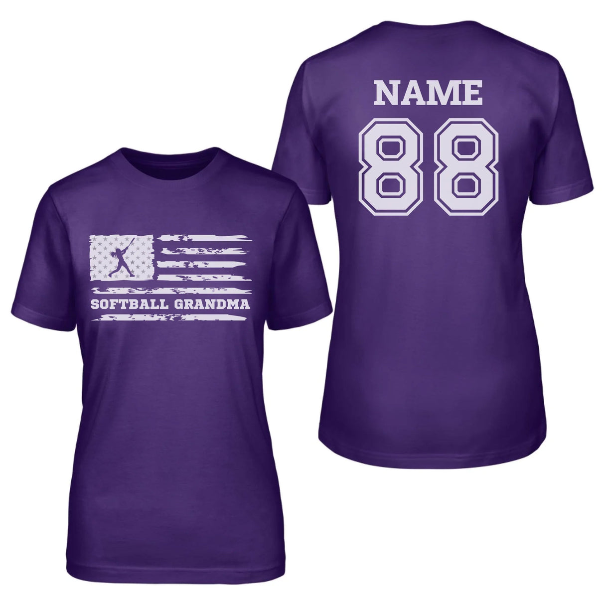 Softball Grandma Horizontal Flag With Softball Player Name on a Unisex T-Shirt with a White Graphic