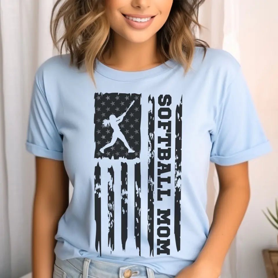 Softball Mom Vertical Flag on a Unisex T-Shirt with a Black Graphic