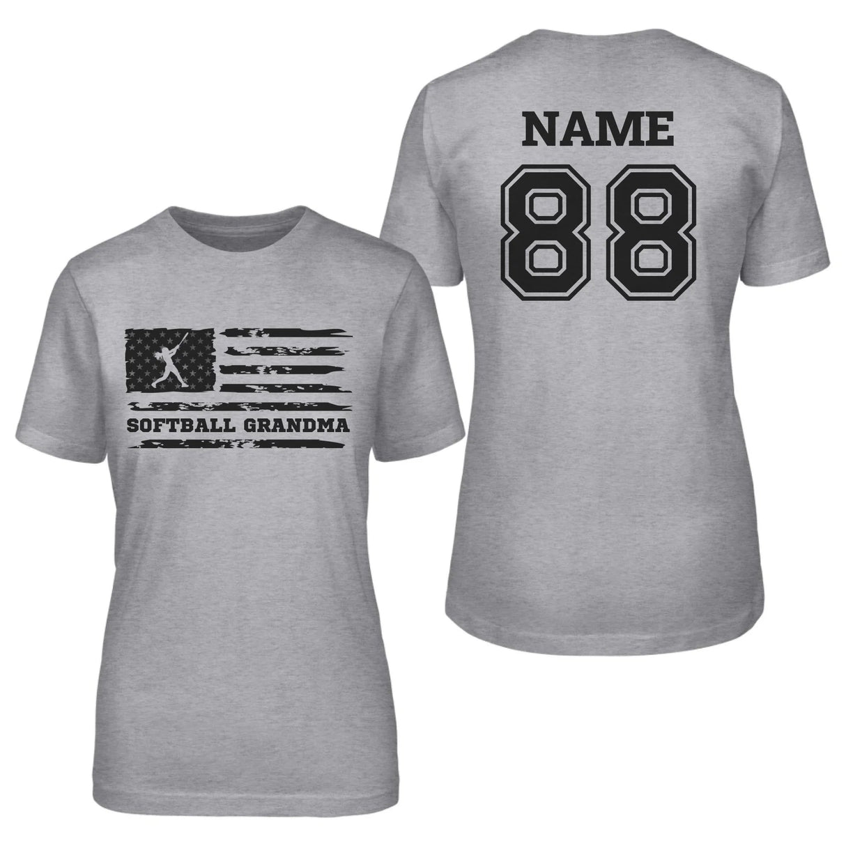 Softball Grandma Horizontal Flag With Softball Player Name on a Unisex T-Shirt with a Black Graphic