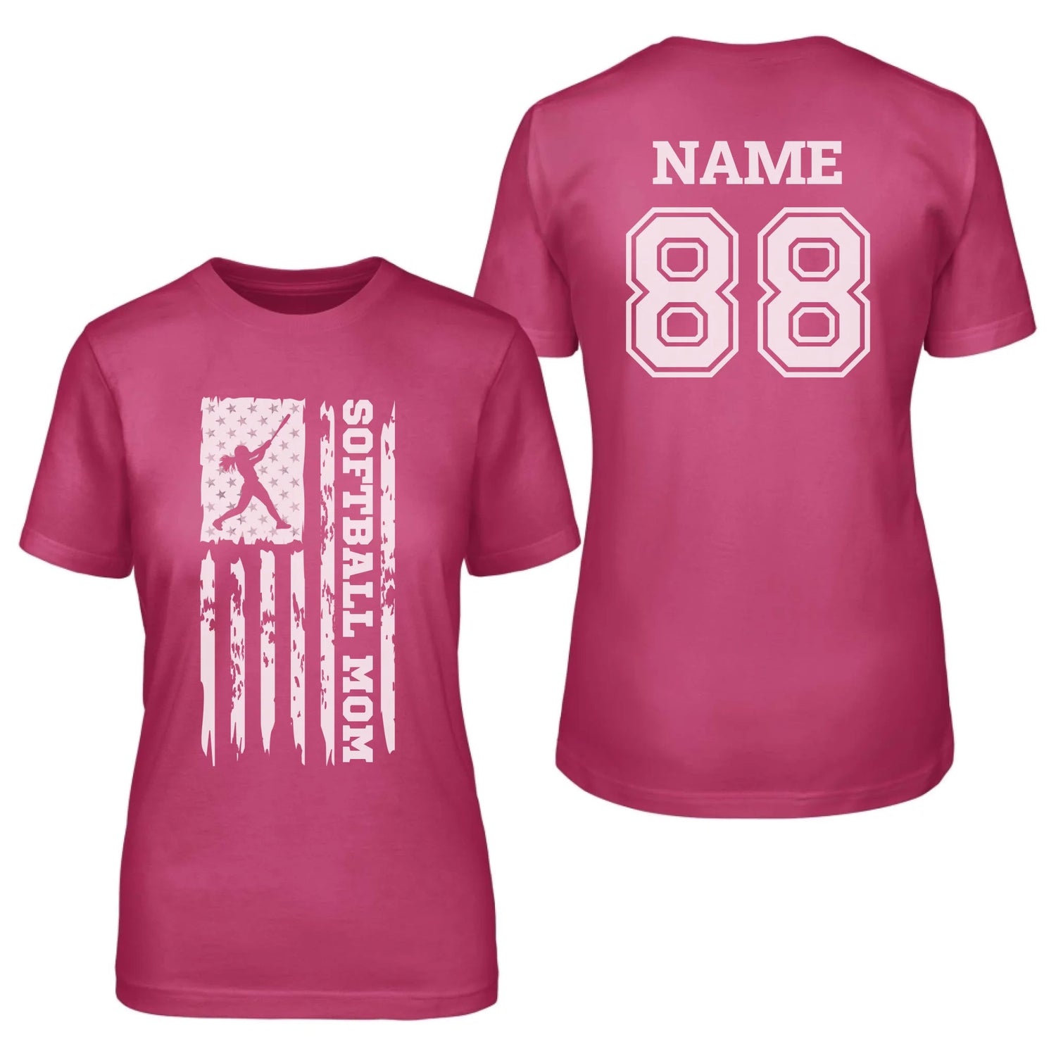 Softball Mom Vertical Flag With Softball Player Name on a Unisex T-Shirt with a White Graphic