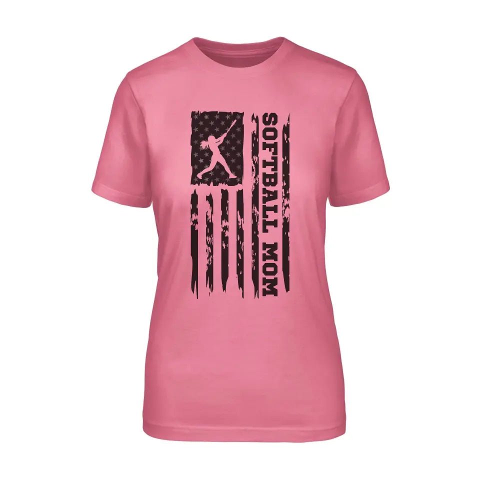 Softball Mom Vertical Flag on a Unisex T-Shirt with a Black Graphic